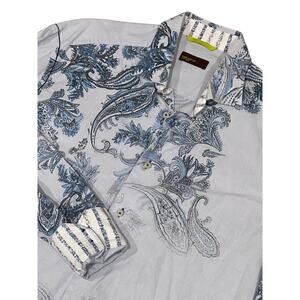 Havana Nines, Men's Blue Paisley Long Sleeve Button Down, Size Large, 1322-G